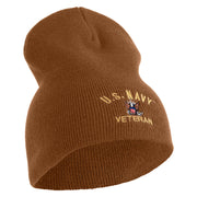 US Navy Veteran Military Embroidered Heavyweight Classic Knit Short Beanie - Caramel OSFM