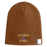 US Navy Veteran Military Embroidered Heavyweight Classic Knit Short Beanie - Caramel OSFM