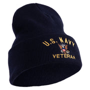 US Navy Veteran Military Embroidered 12 inch Cuffed Knit Long Beanie - Navy OSFM