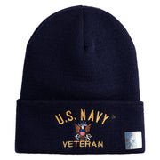 US Navy Veteran Military Embroidered 12 inch Cuffed Knit Long Beanie - Navy OSFM