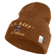 US Navy Veteran Military Embroidered 12 inch Cuffed Knit Long Beanie - Caramel OSFM