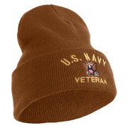 US Navy Veteran Military Embroidered 12 inch Cuffed Knit Long Beanie - Caramel OSFM