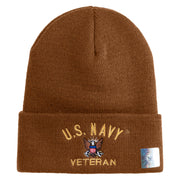 US Navy Veteran Military Embroidered 12 inch Cuffed Knit Long Beanie - Caramel OSFM