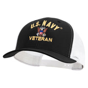 Licensed US Navy Veteran Embroidered Contrast Trucker Cap - Black-White OSFM
