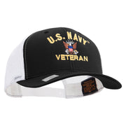 Licensed US Navy Veteran Embroidered Contrast Trucker Cap - Black-White OSFM