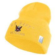 US Navy Veteran Military Embroidered 12 inch Cuffed Knit Long Beanie - Gold OSFM