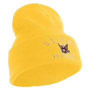 US Navy Veteran Military Embroidered 12 inch Cuffed Knit Long Beanie - Gold OSFM
