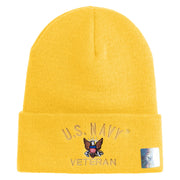 US Navy Veteran Military Embroidered 12 inch Cuffed Knit Long Beanie - Gold OSFM
