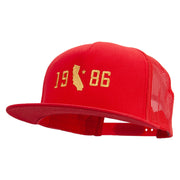 California 1986 5 Panel Mesh Trucker Snapback Cap - Red OSFM