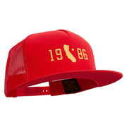 California 1986 5 Panel Mesh Trucker Snapback Cap - Red OSFM