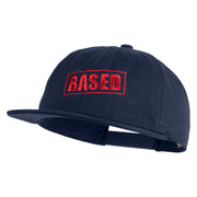 Based Stamp Embroidered Unconstructed High Profile Cotton Flat Bill Cap - Navy OSFM