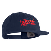 Based Stamp Embroidered Unconstructed High Profile Cotton Flat Bill Cap - Navy OSFM