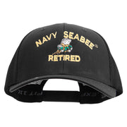 Licensed US Navy Seabee Retired Embroidered Flexfit Mesh Trucker Cap - Black OSFM