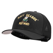 Licensed US Navy Seabee Retired Embroidered Flexfit Mesh Trucker Cap - Black OSFM