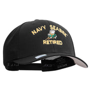 Licensed US Navy Seabee Retired Embroidered Flexfit Mesh Trucker Cap - Black OSFM