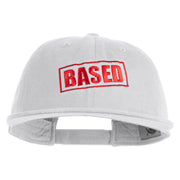 Based Stamp Embroidered Unconstructed High Profile Cotton Flat Bill Cap - White OSFM