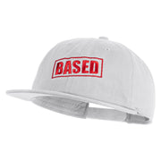 Based Stamp Embroidered Unconstructed High Profile Cotton Flat Bill Cap - White OSFM