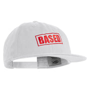 Based Stamp Embroidered Unconstructed High Profile Cotton Flat Bill Cap - White OSFM