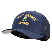 Licensed US Navy Seabee Retired Embroidered Flexfit Mesh Trucker Cap - Navy OSFM