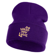 Do What You Love Embroidered 12" Cuffed Knit Long Beanie - Purple OSFM