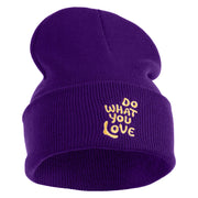 Do What You Love Embroidered 12" Cuffed Knit Long Beanie - Purple OSFM