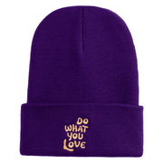 Do What You Love Embroidered 12" Cuffed Knit Long Beanie - Purple OSFM