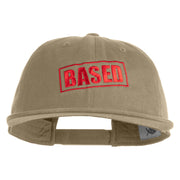 Based Stamp Embroidered Unconstructed High Profile Cotton Flat Bill Cap - Khaki OSFM