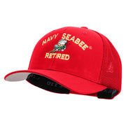 Licensed US Navy Seabee Retired Embroidered Flexfit Mesh Trucker Cap - Red OSFM