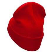 Tent Campfire Embroidered 12 Inch Long Knitted Beanie - Red OSFM