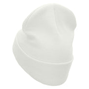 Tent Campfire Embroidered 12 Inch Long Knitted Beanie - White OSFM