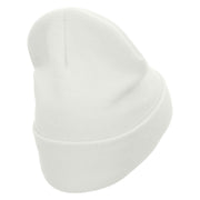 Tent Campfire Embroidered 12 Inch Long Knitted Beanie - White OSFM