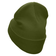 Tent Campfire Embroidered 12 Inch Long Knitted Beanie - Olive OSFM