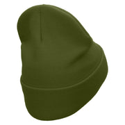 Tent Campfire Embroidered 12 Inch Long Knitted Beanie - Olive OSFM