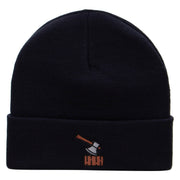 Axe on Wood Embroidered 12 Inch Long Knitted Beanie - Black OSFM