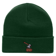 Axe on Wood Embroidered 12 Inch Long Knitted Beanie - Dk-Green OSFM