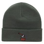 Axe on Wood Embroidered 12 Inch Long Knitted Beanie - Dk-Grey OSFM