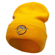 Shark Jump Embroidered 12 Inch Long Knitted Beanie - Yellow OSFM