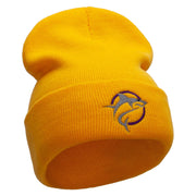 Shark Jump Embroidered 12 Inch Long Knitted Beanie - Yellow OSFM