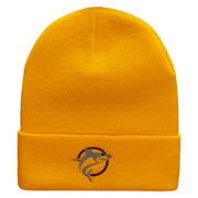 Shark Jump Embroidered 12 Inch Long Knitted Beanie - Yellow OSFM