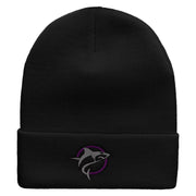 Shark Jump Embroidered 12 Inch Long Knitted Beanie - Black OSFM