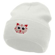 Kitty Embroidered 12 Inch Long Knitted Beanie - White OSFM