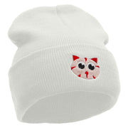 Kitty Embroidered 12 Inch Long Knitted Beanie - White OSFM