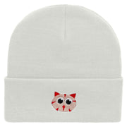 Kitty Embroidered 12 Inch Long Knitted Beanie - White OSFM