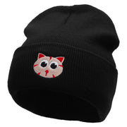 Kitty Embroidered 12 Inch Long Knitted Beanie - Black OSFM