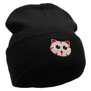 Kitty Embroidered 12 Inch Long Knitted Beanie - Black OSFM