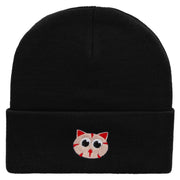 Kitty Embroidered 12 Inch Long Knitted Beanie - Black OSFM