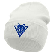 Wolf Embroidered 12 inch Acrylic Cuffed Long Beanie - White OSFM