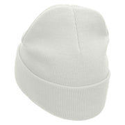 Wolf Embroidered 12 inch Acrylic Cuffed Long Beanie - White OSFM