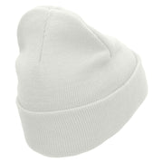 Wolf Embroidered 12 inch Acrylic Cuffed Long Beanie - White OSFM