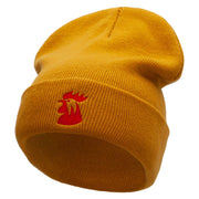 Red Rooster Embroidered 12 Inch Long Knitted Beanie - Camel OSFM